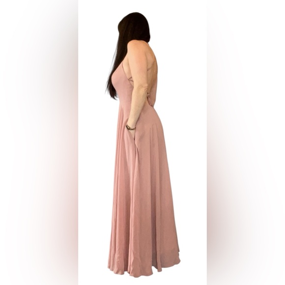 Elegant Pink Halter Bridesmaid | Prom Maxi Dress with Open Back - Picture 4 of 12